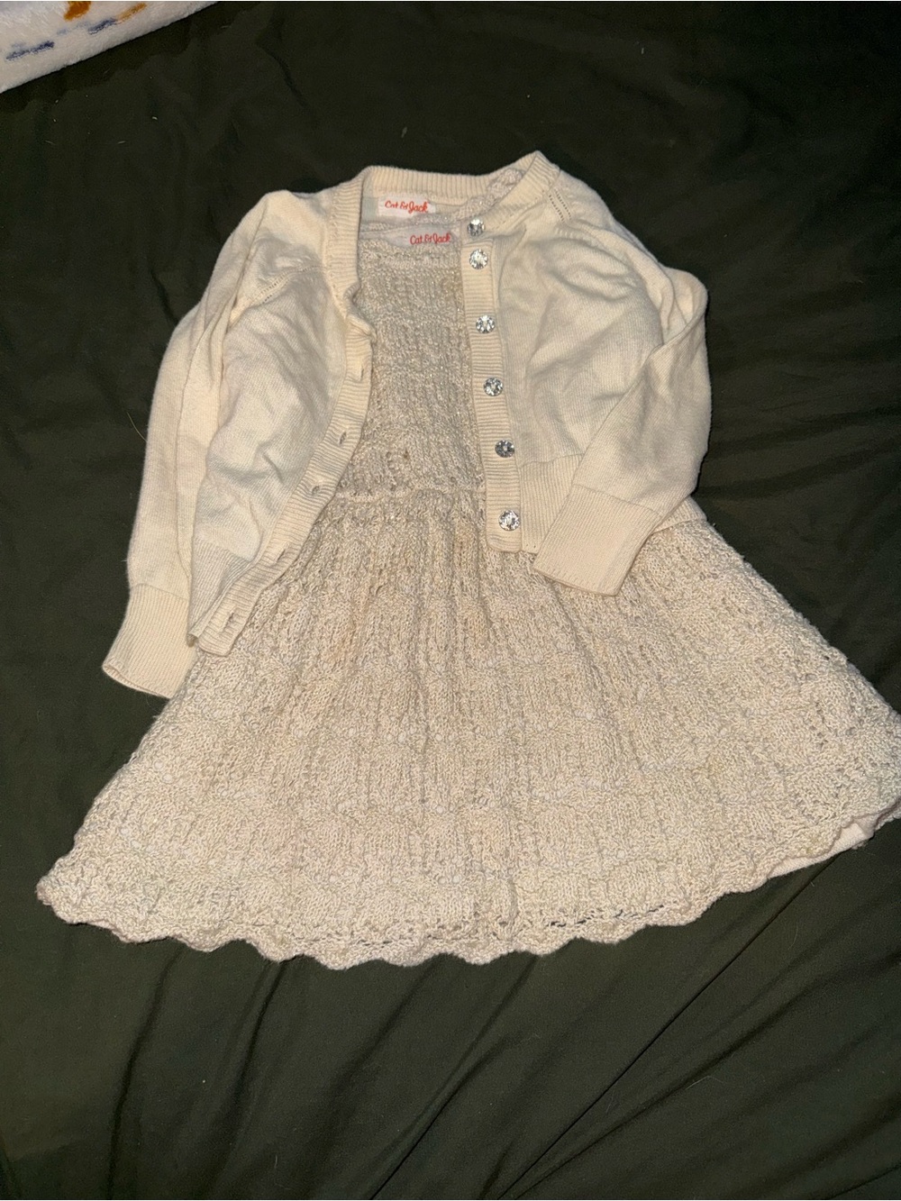 Cat & Jack Ivory Dress and Cardigan with Jewel Buttons